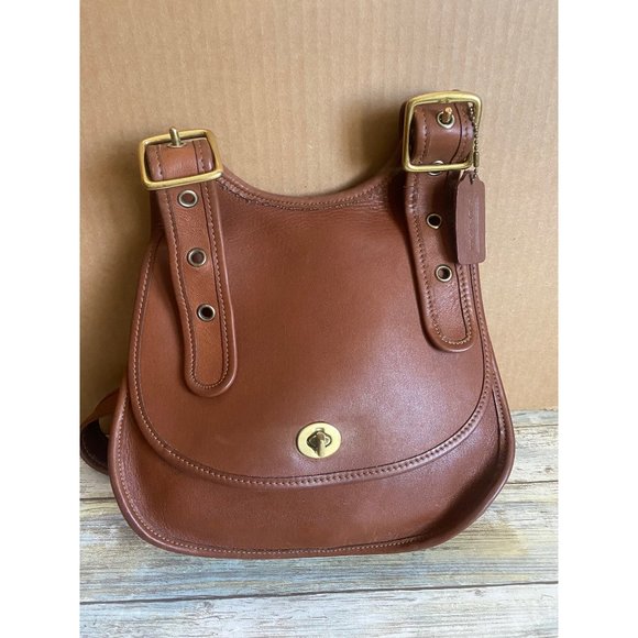 Coach Handbags - Coach Berkeley Saddle Crescent Hippie British Tan Leather Crossody #9988 Vintage